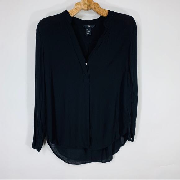 H&M Black Rayon Popover Shirt Sz 6 Semi Sheer - Picture 5 of 11